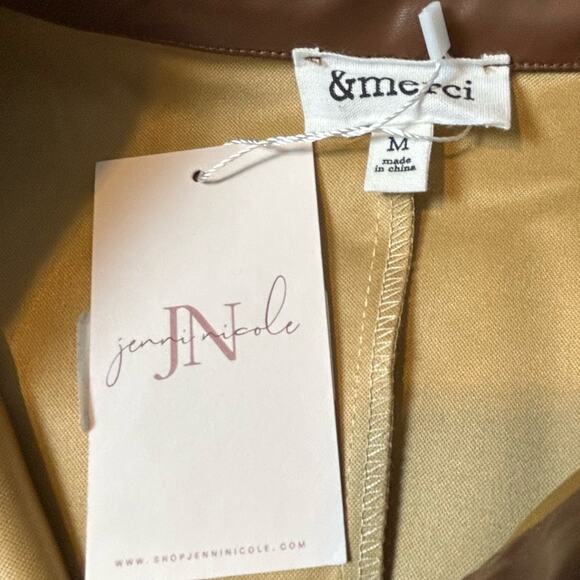 🆕 &merci Vegan Leather Mini Dress Caramel Brown Long Sleeves NWT Size M - Picture 11 of 12